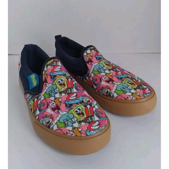 Spongebob Squarepants Character Print Slip-On Canvas Sneakers Navy Blue Gum Sole - Picture 8 of 8